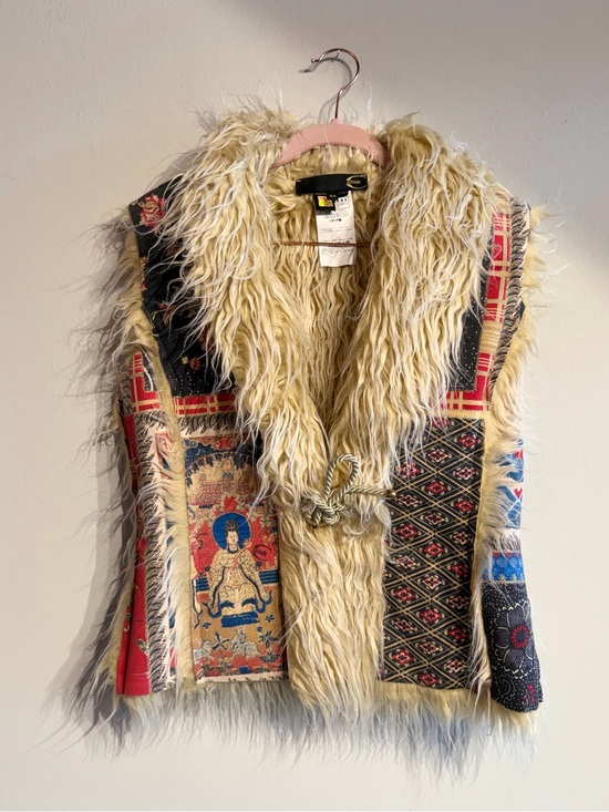 Just Cavalli Jackets & Blazers - Vintage Just Cavalli Faux Fur Trim Patchwork Vest